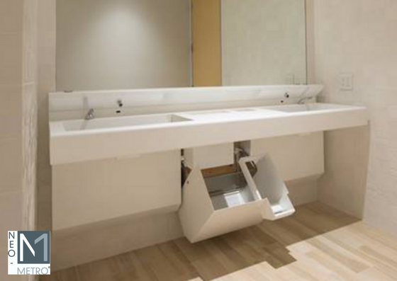 modern public restroom sink & trash unit sink console with access panel for trash